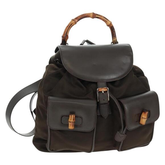 GUCCI Bamboo Backpack Nylon Brown Silver 003 2058 0016 5 Auth 161352 main image 8
